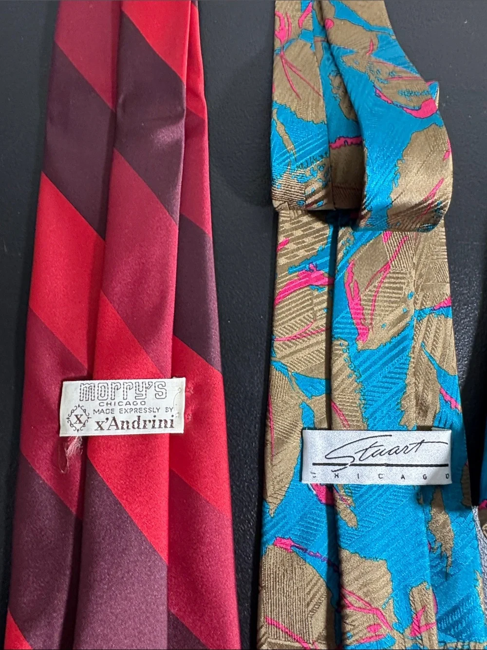 Mens red blue vintage silk pocket square lot bundle 2 neck ties